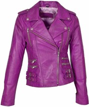 Stylish Women&#39;s Leather Jacket Genuine Lambskin Motorcycle Handmade Casual Look - £84.65 GBP