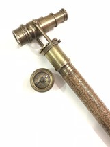 Brass Hidden Telescope Walking Stick Leather Engraved Canes with Compass... - £44.46 GBP