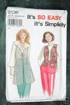 Simplicity- Pattern 9136 It&#39;s So Easy-Misses&#39; Vests-Size XS,S,M,L,XL - £1.98 GBP