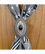 Western Silver Tone Concho with Black Center Stone Wild Rag Scarf Slide - $400.02 MXN