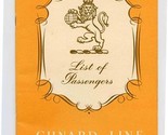 Cunard Line RMS Queen Mary Cabin Class Passenger List 1959 New York Sout... - $17.86