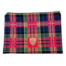 Legendary Pouch 13 x 9 Red Blue Green Plaid Black Interior Gold Hardware Zip - £9.49 GBP