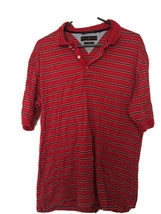 Tommy Hilfiger Men&#39;s Red Blue Striped Short Sleeve Polo Shirt Collar Size Large  - $22.54