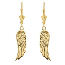 14k Solid Yellow Gold Dangling Angel Wing Leverback Earrings - £243.57 GBP