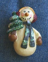 Christmas Glitter Snowman with a Christmas Tree Brooch 1990s vintage 1 1/2&quot; - £9.39 GBP