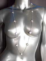 18kt White Gold Plated Creme Enamel Clover Clovers Long Necklace Earrings Set - $39.99