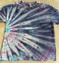 NEW Gilden Mens Purple Blue Sunburst Ice Tie Dye Short Sleeve Shirt XL - £13.70 GBP