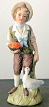 Vintage 8&quot; LEFTON Japan Exclusives Bisque Figurine Boy w/ Pie &amp; Duck #6988 (#1) - £9.71 GBP