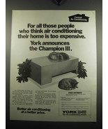 1971 York Champion III Air Conditioner Ad - For all those people who think  - £14.44 GBP