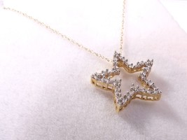 14K Yellow Gold Round Baguette Diamond Star Charm on Pendant Rope Chain ... - $245.52