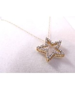 14K Yellow Gold Round Baguette Diamond Star Charm on Pendant Rope Chain ... - £193.07 GBP