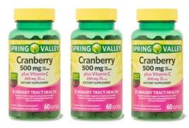 Spring Valley Cranberry w/Vitamin C Softgels Urinary Tract 500mg, 60 Count 3PK - £13.00 GBP
