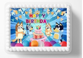 Blue Dog Edible Image Edible Happy Birthday Cake Topper Sticker DIY Cake - £11.11 GBP+