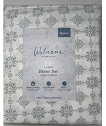 Welhome Cotton Blend Sateen Weave ~White/Ditsy Medalion~4pc Sheet Set, Q... - £40.75 GBP