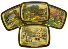 Vintage Currier and Ives American Homestead 1868 Autumn Winter Metal Tray - £35.37 GBP