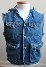 Vtg 90s Gap Jeanswear S Denim Quilted Hooded Vest Button Pockets - £41.65 GBP