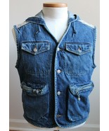 Vtg 90s Gap Jeanswear S Denim Quilted Hooded Vest Button Pockets - £39.56 GBP