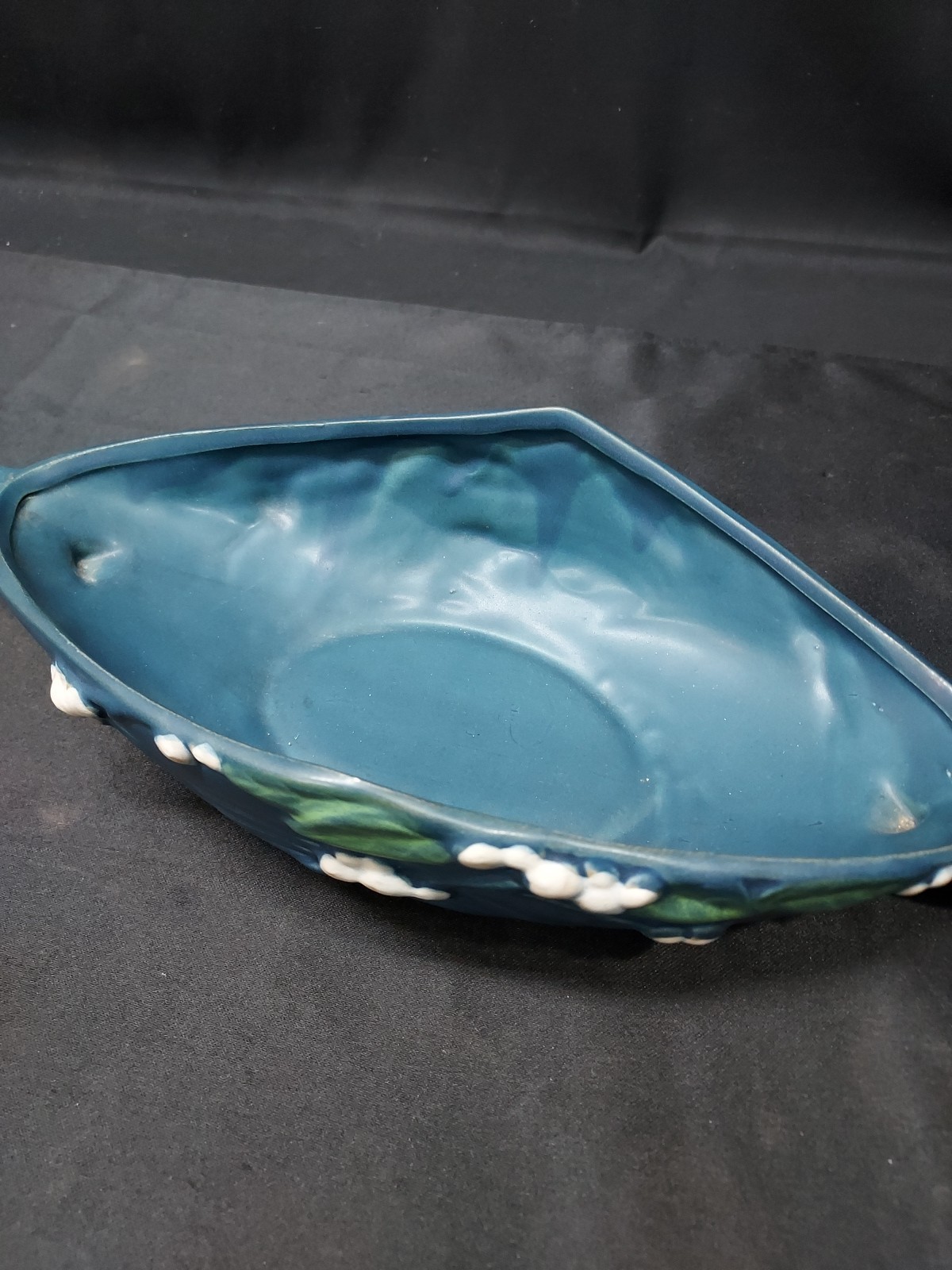 1940s Roseville Pottery Blue Snowberry Console Dish Double Handles # 18L1-10 Item image 8