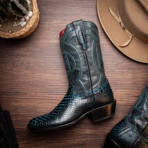 KANSAS Genuine Snake Skin Cowboy Boot from the Western Collection Black Blue image 11
