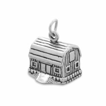 Sterling Silver 925 3D 15mmx19.5mm Old-Time Detailed Oxidized Barn Charm Gift - £54.05 GBP