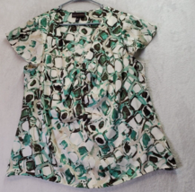 Dana Buchman Blouse Top Womens XL Multi Geo Print Polyester Cap Sleeve Side Zip - £14.49 GBP