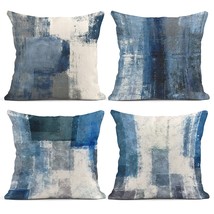Set Of 4 Throw Pillow Covers Blue And Grey White Art Artwork Contemporary Decora - £27.33 GBP