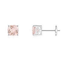 Natural Morganite Cushion Solitaire Stud Earrings in 14K Gold (Grade-AA , 5MM) - £360.10 GBP