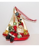 ADORABLE BRN BLOWN GLASS SANTA ON SAILBOAT GIFTS DUCK TREE 5 3/4&quot; TALL O... - $22.76