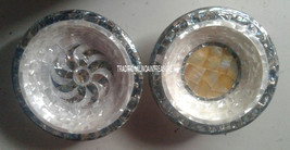 Set of 2 Marble Fruit Bowl Stone Mother of Pearl Pauashell Inlay Home Gifts - $549.35