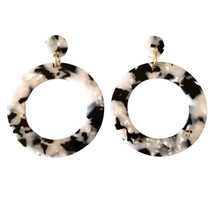 Black White Shaded Marble Style Fashion Statement Drop Earrings - £18.98 GBP