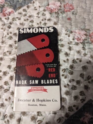 Vintage Simonds Hack Saw Blades Notepad. Unused. &quot;Red End&quot; *Notepad Only* - $3.95