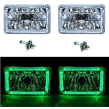 4X6 Green LED Halo Angel Eye Halogen H4 Headlights Crystal Clear Headlamp Bulbs - £59.91 GBP