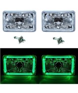 4X6 Green LED Halo Angel Eye Halogen H4 Headlights Crystal Clear Headlam... - $102.27 CAD