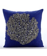Beaded Sea Weeds 16x16 Cotton Linen Royal Blue Cushion Covers, Along the... - €42,58 EUR+