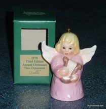 1978 Goebel Annual Pink Angel Playing Harp Bell Christmas Tree Ornament With Box - £7.76 GBP