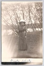 Edwardian Woman Fabulous Large Hat Photo At Lake Gusta Schatz RPPC Postcard C41 - £15.69 GBP