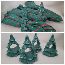 Set 4 Set Vintage Ceramic Christmas Tree Napkin Rings Green Red Napkins - $14.54