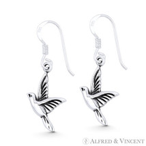 Hummingbird Spirit Animal Bird Charm .925 Sterling Silver Dangling Hook Earrings - £14.25 GBP