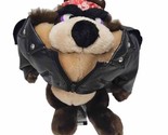 Tasmanian Devil Plush Black Leather Motorcycle Biker Looney Tunes 11&quot; 19... - $10.84