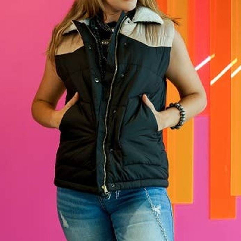 Black and Brown Western Puffer Vest Large