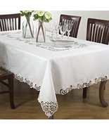 SARO LIFESTYLE 114.I70120B Cutwork Lace Tablecloth Ivory 70&quot;x120&quot; - £90.60 GBP