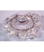 Bracelet Clear Faceted Crystals Sea Shell Pearls Mother Pear - $13.70 CAD