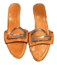 Tod&#39;s Arancione Metallo Anello Accent Gattino Tacco Fermacapelli Open Toe Con - $24.75