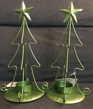 New 2 Christmas Tree Tealight Candle Holder Green Metal Holiday 9in - £6.97 GBP