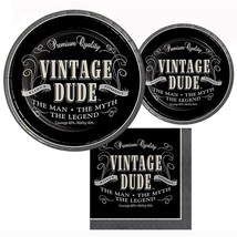 Vintage Dude Party Package 16 Guest Plates &amp; Napkins Birthday Party 48 Piece New - £19.94 GBP