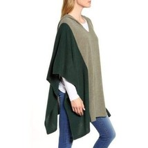 Halogen Colorblock Cashmere Poncho Green Hooded One Size New - $79.20