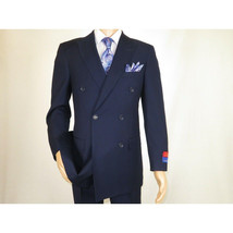 Men Apollo King Double Breasted Suit Classic Peak Lapel Pleated DM22 Navy Blue image 3