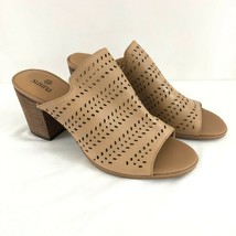 Susina Womens Sandals Slides Block Heel Leather Laser Cut Open Toe Brown 7.5 - £23.19 GBP