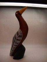 Vintage Wooden Sculpture Bird On Rock Les Huddleston Signed Maroon B&amp;W - £109.94 GBP