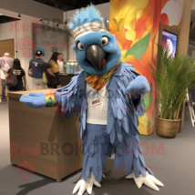 Silver Macaw mascot costume character dressed with a Boyfriend Jeans and Headban - $1,239.00